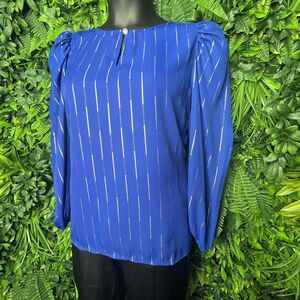 Hope & Harlow Women Tops Large Blue Blouse Puff Sleeve MSRP‎ $48.00 NWT 0297
